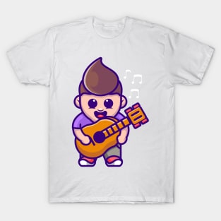 Cute boy playing guitar cartoon T-Shirt